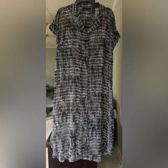 H BY HALSTON Sheer Midi Shirt Dress Cover Up Oversized Layer Beach Resort Size M - Picture 3 of 15